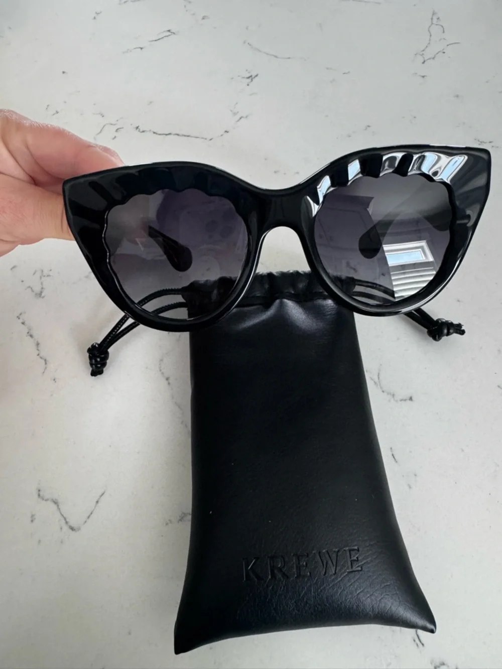 KREWE Black Charlotte Sunglasses with Scalloped Detail